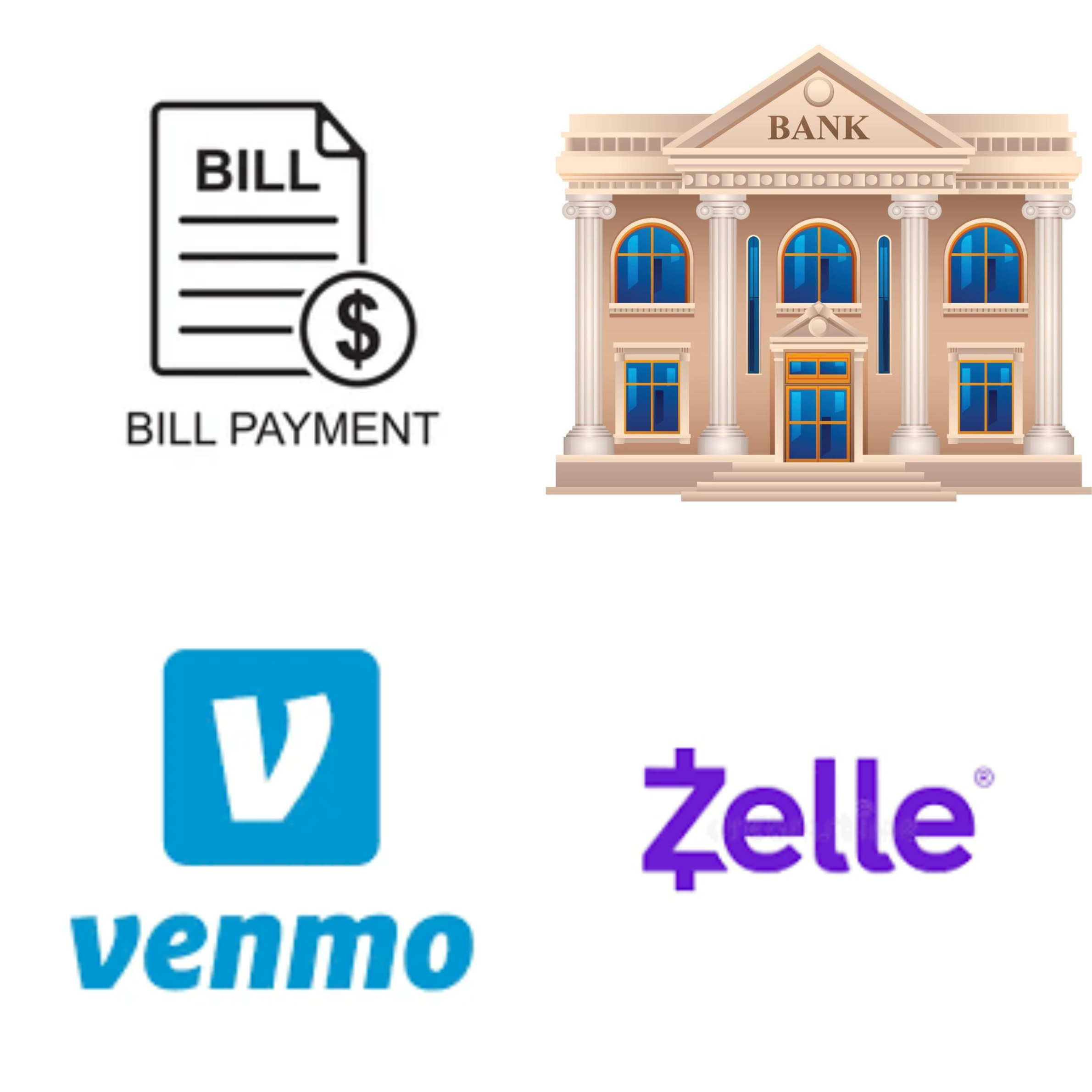Ways to transfer funds: pay bills, go to bank, Venmo, Zelle